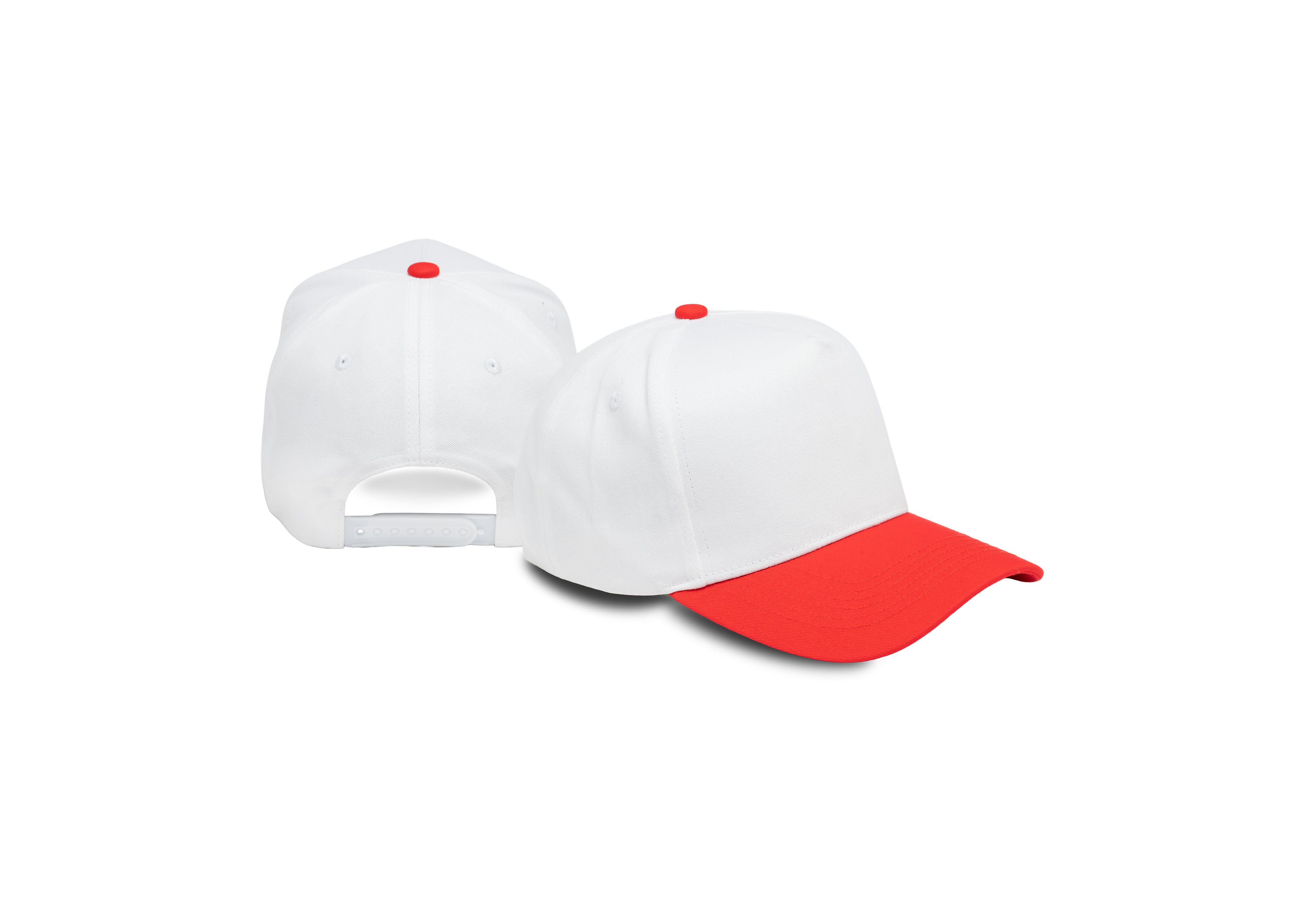 White / Red -  5 Panel Mid Profile Baseball Cap